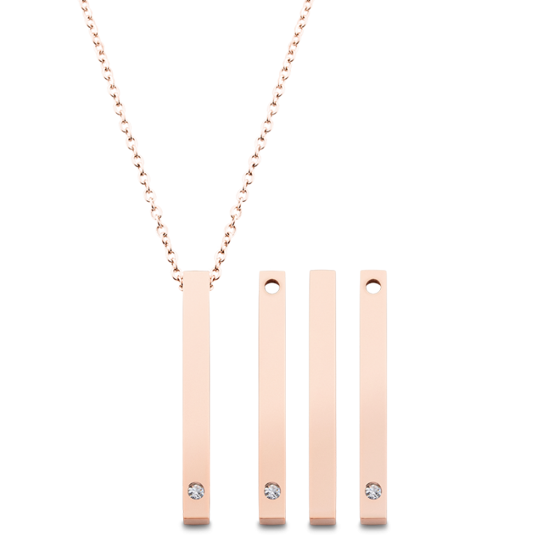 Collana Personalizzata 4-Lati con 3 Pietre Portafortuna - Rosegold - 61