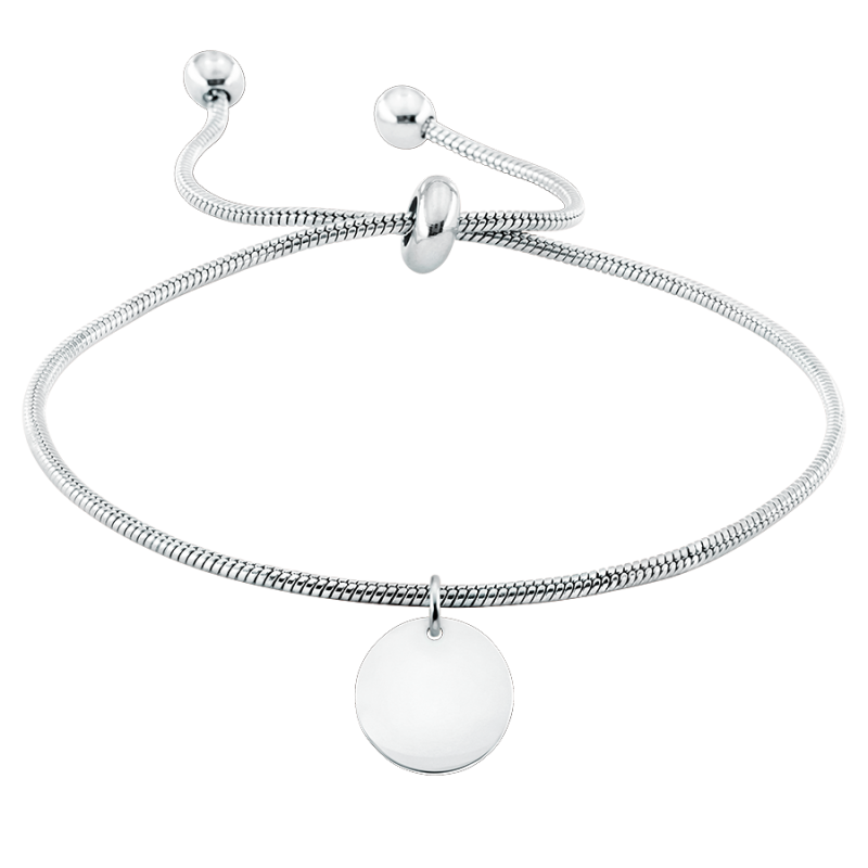 Bracciale Personalizzato Regolabile con Ciondolo Circolare - Silver - 60