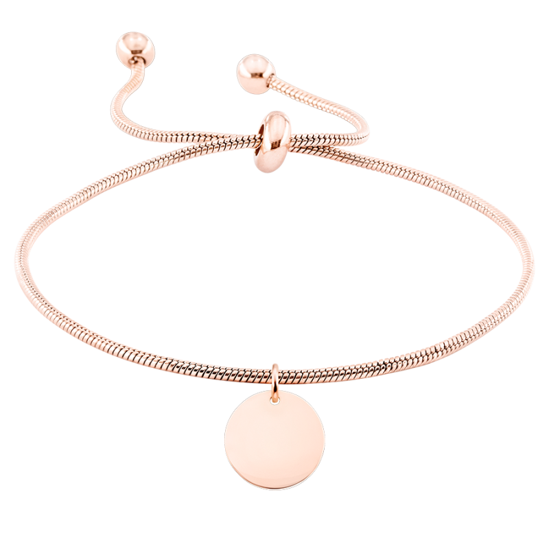 Bracciale Personalizzato Regolabile con Ciondolo Circolare - Rosegold - 61