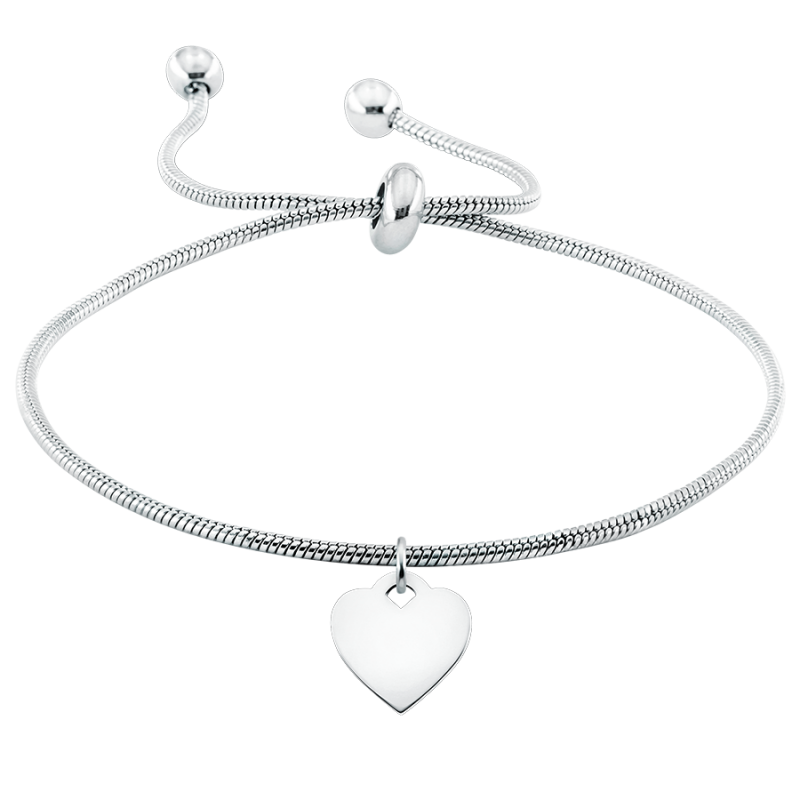 Bracciale Personalizzato Regolabile con Ciondolo a Cuore - Silver - 60