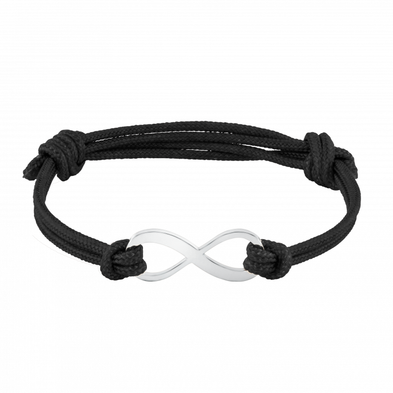 Bracciale in Corda Personalizzato Nero con Infinito - Silver - 60