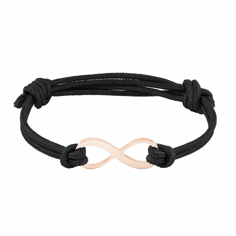 Bracciale in Corda Personalizzato Nero con Infinito - Rosegold - 61