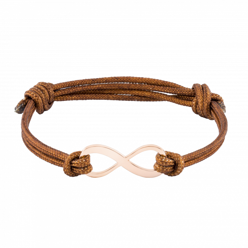 Bracciale in Corda Personalizzato Marrone con Infinito - Rosegold - 61