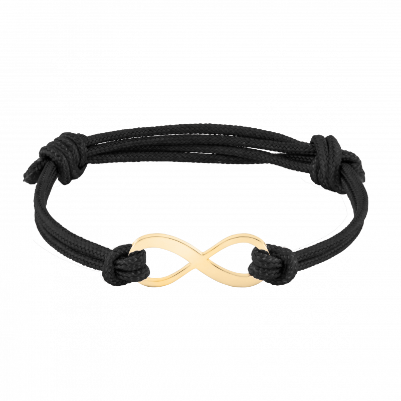 Bracciale in Corda Personalizzato Nero con Infinito - Gold - 62