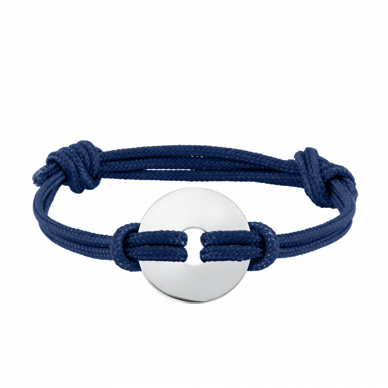 Bracciale in Corda Personalizzato Blu con Disco - Silver - 60