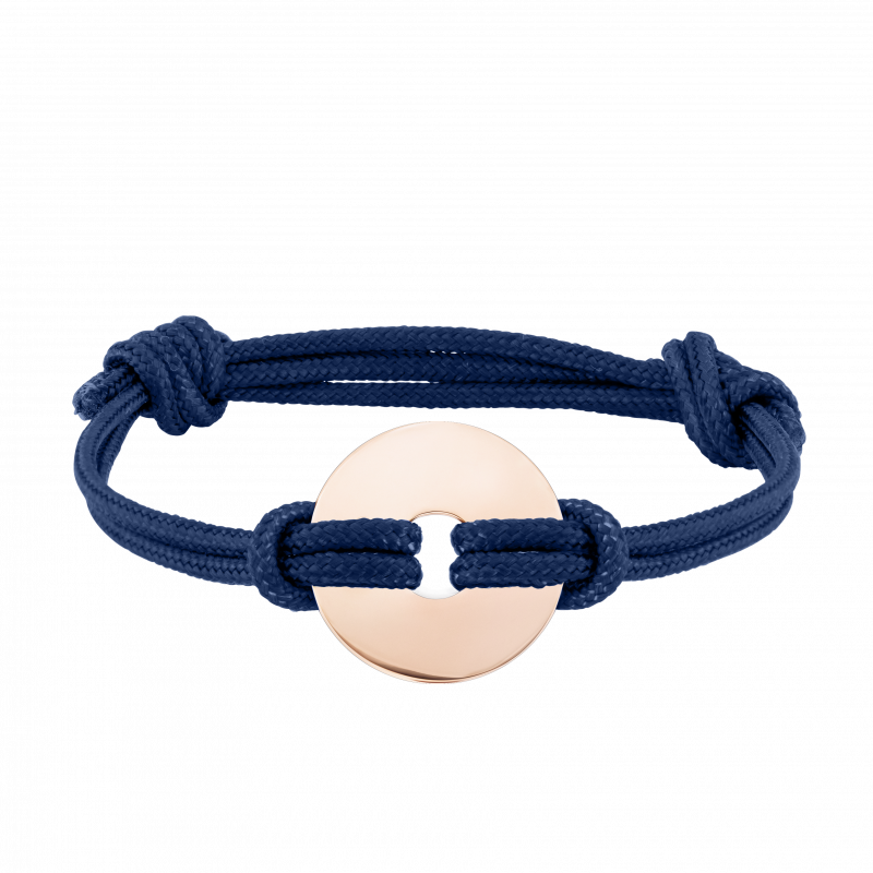 Bracciale in Corda Personalizzato Blu con Disco - Rosegold - 61