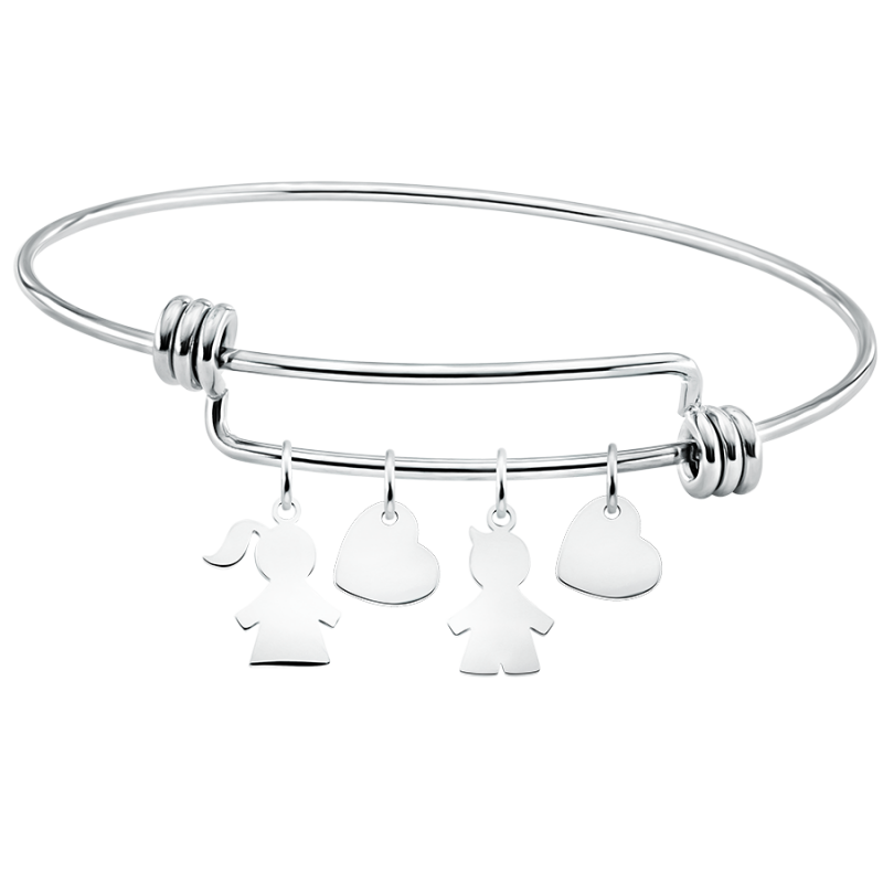 Bracciale Bangle Personalizzato con Bimbo e Bimba - Silver - 60