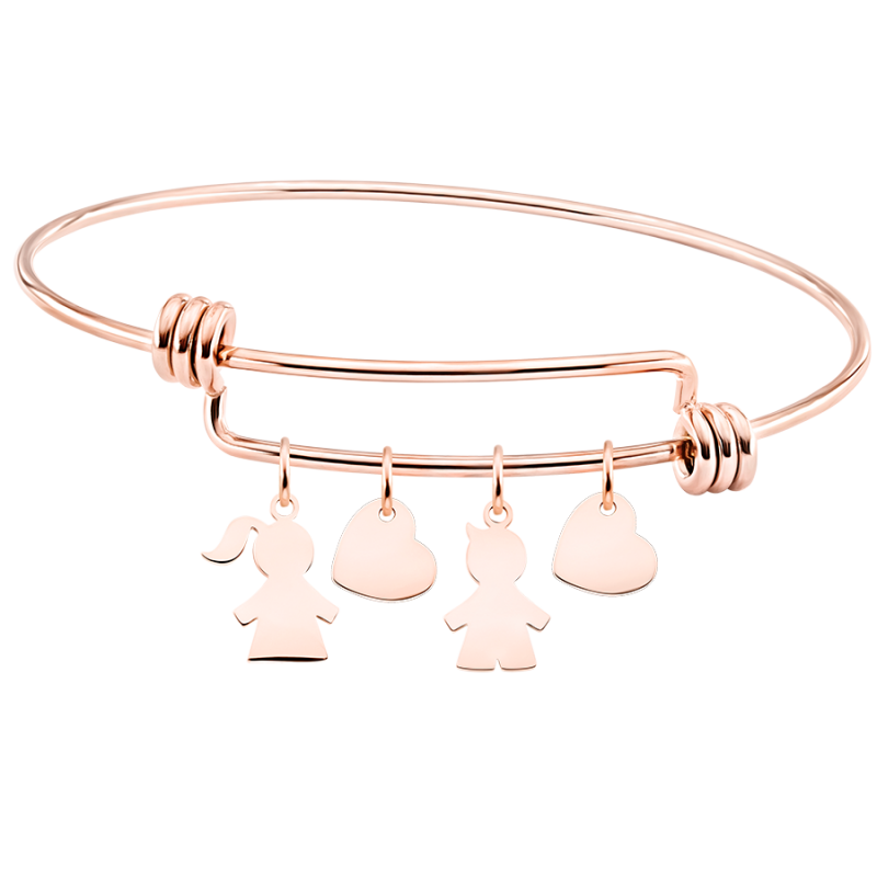 Bracciale Bangle Personalizzato con Bimbo e Bimba - Rosegold - 61