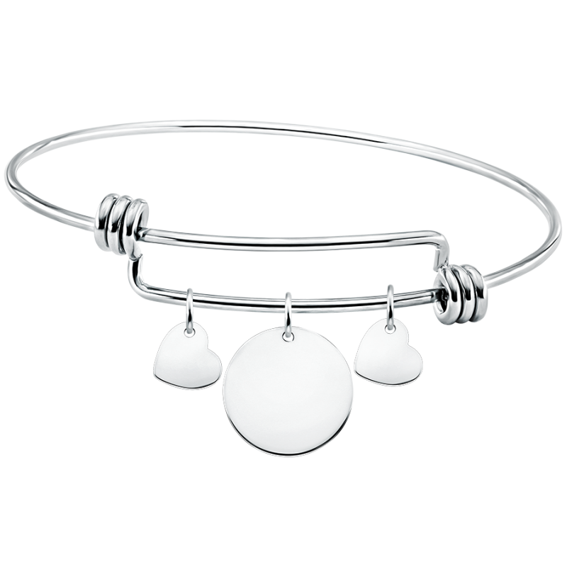 Bracciale Bangle Personalizzato con Cerchio e Cuori - Silver - 60