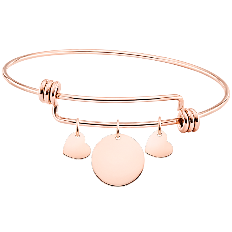 Bracciale Bangle Personalizzato con Cerchio e Cuori - Rosegold - 61