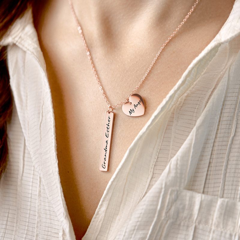 Collana Personalizzata con Targhetta & Cuore - Rosegold - 61