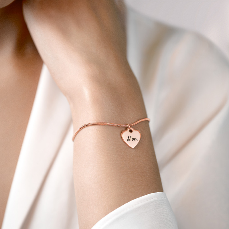 Bracciale Personalizzato Regolabile con Ciondolo a Cuore - Rosegold - 61