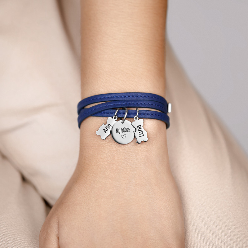 Bracciale Personalizzato in Pelle Blu con Cani