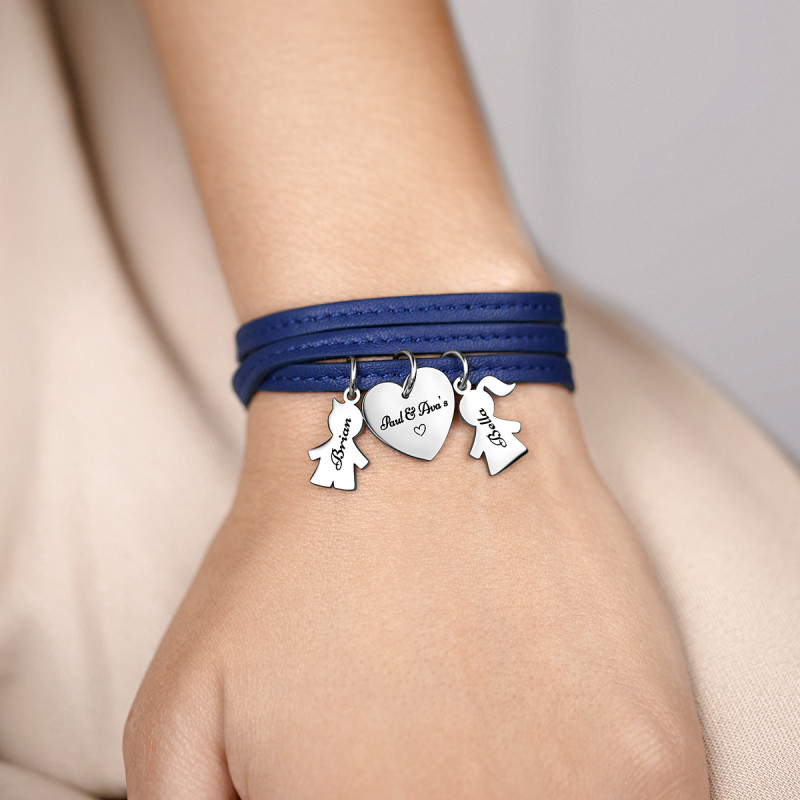 Bracciale Personalizzato in Pelle Blu Bimbo & Bimba