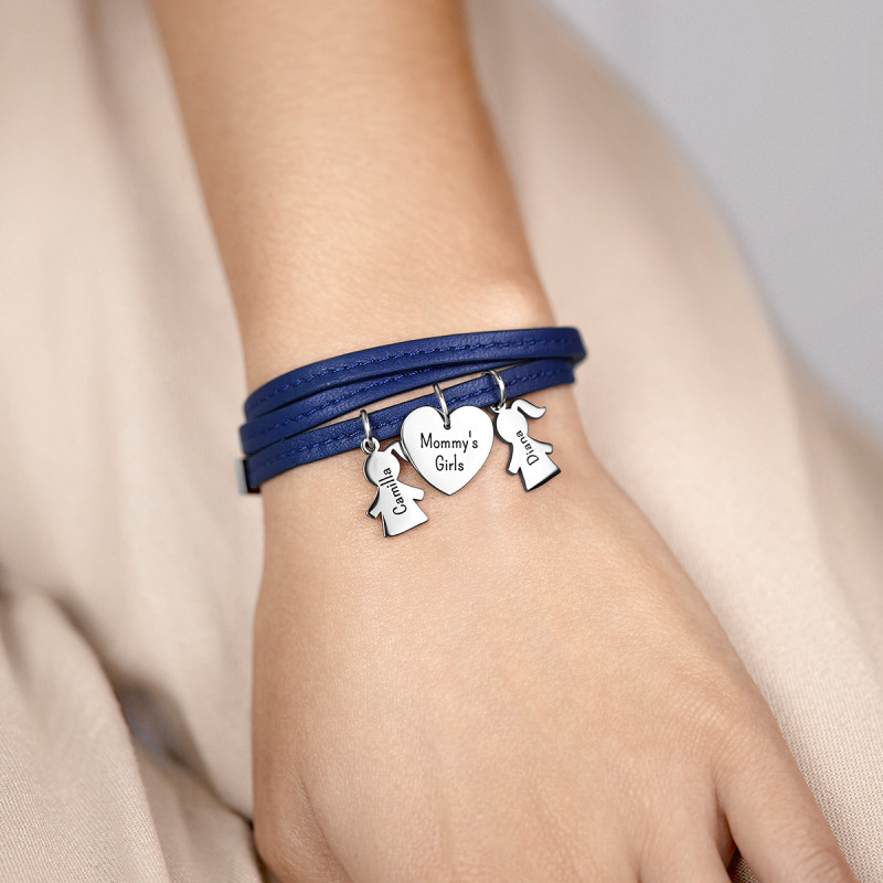 Bracciale Personalizzato in Pelle Blu con Bimbe