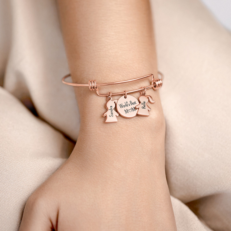 Bracciale Bangle Personalizzato con Bambine - Rosegold - 61