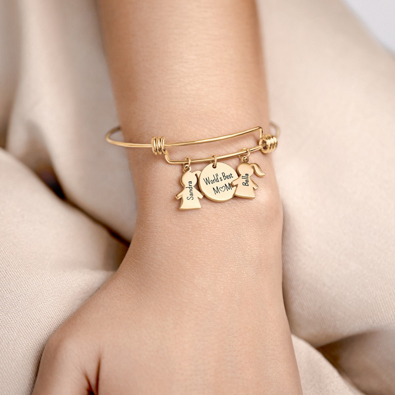 Bracciale Bangle Personalizzato con Bambine - Gold - 62