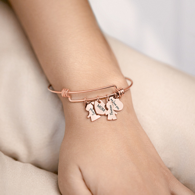 Bracciale Bangle Personalizzato con Bimbo e Bimba - Rosegold - 61