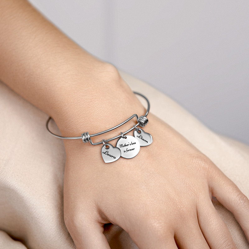 Bracciale Bangle Personalizzato con Cerchio e Cuori