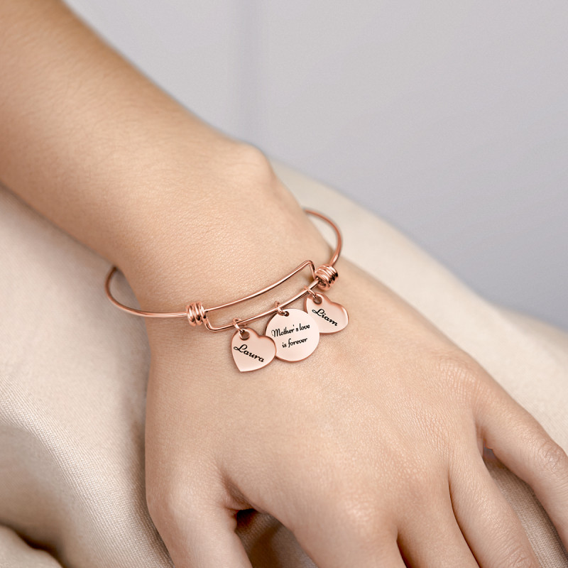 Bracciale Bangle Personalizzato con Cerchio e Cuori - Rosegold - 61