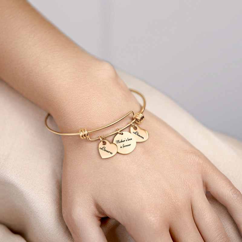 Bracciale Bangle Personalizzato con Cerchio e Cuori - Gold - 62