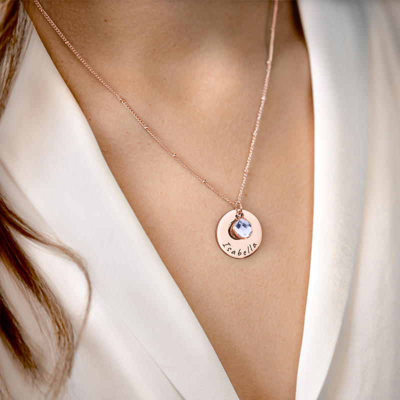 Collana Personalizzata con Cerchio & Pietra Portafortuna - Rosegold - 61