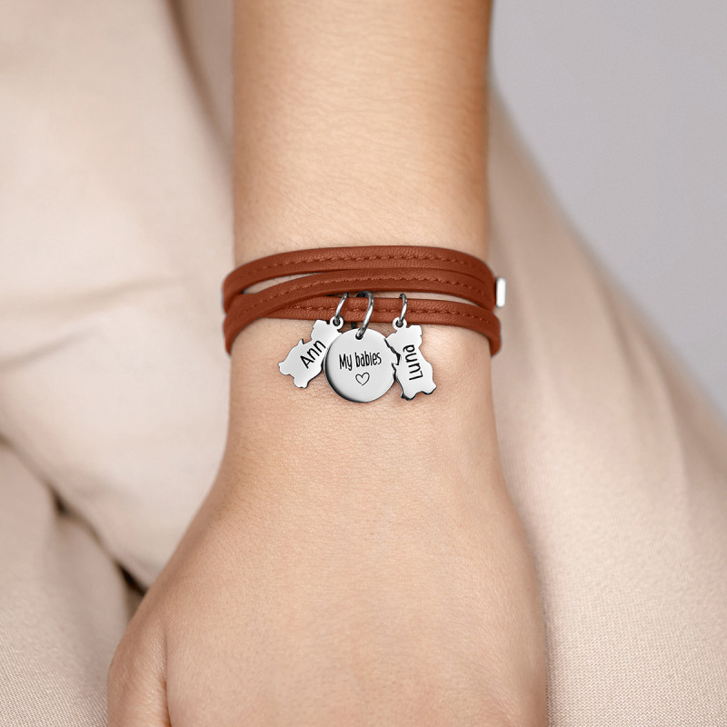 Bracciale Personalizzato in Pelle Marrone con Cani