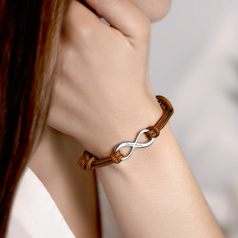 Bracciale in Corda Personalizzato Marrone con Infinito