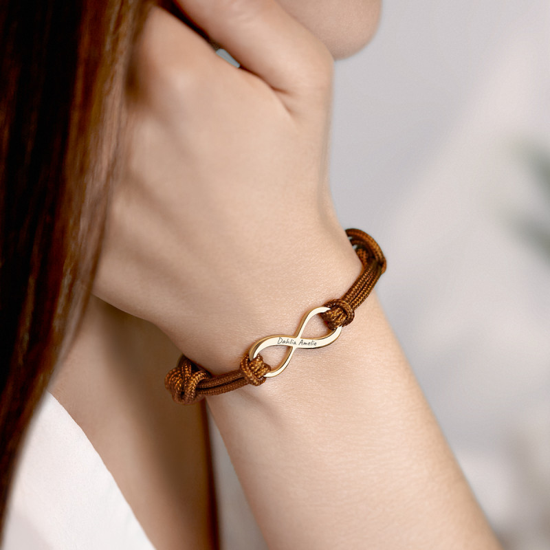 Bracciale in Corda Personalizzato Marrone con Infinito - Gold - 62